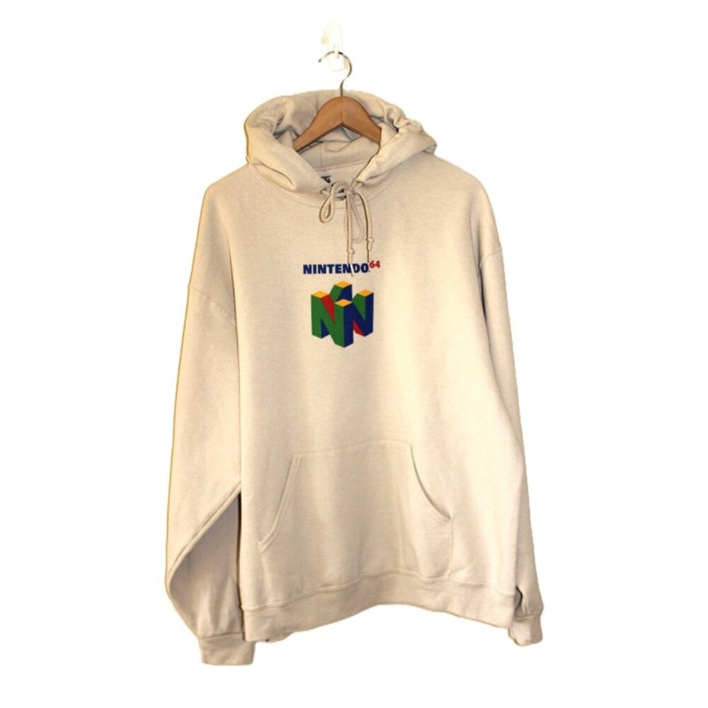 URBAN OUTFITTERS (2017) *Rare* Nintendo '64 Logo Fleece Hoodie in Beige, Unisex